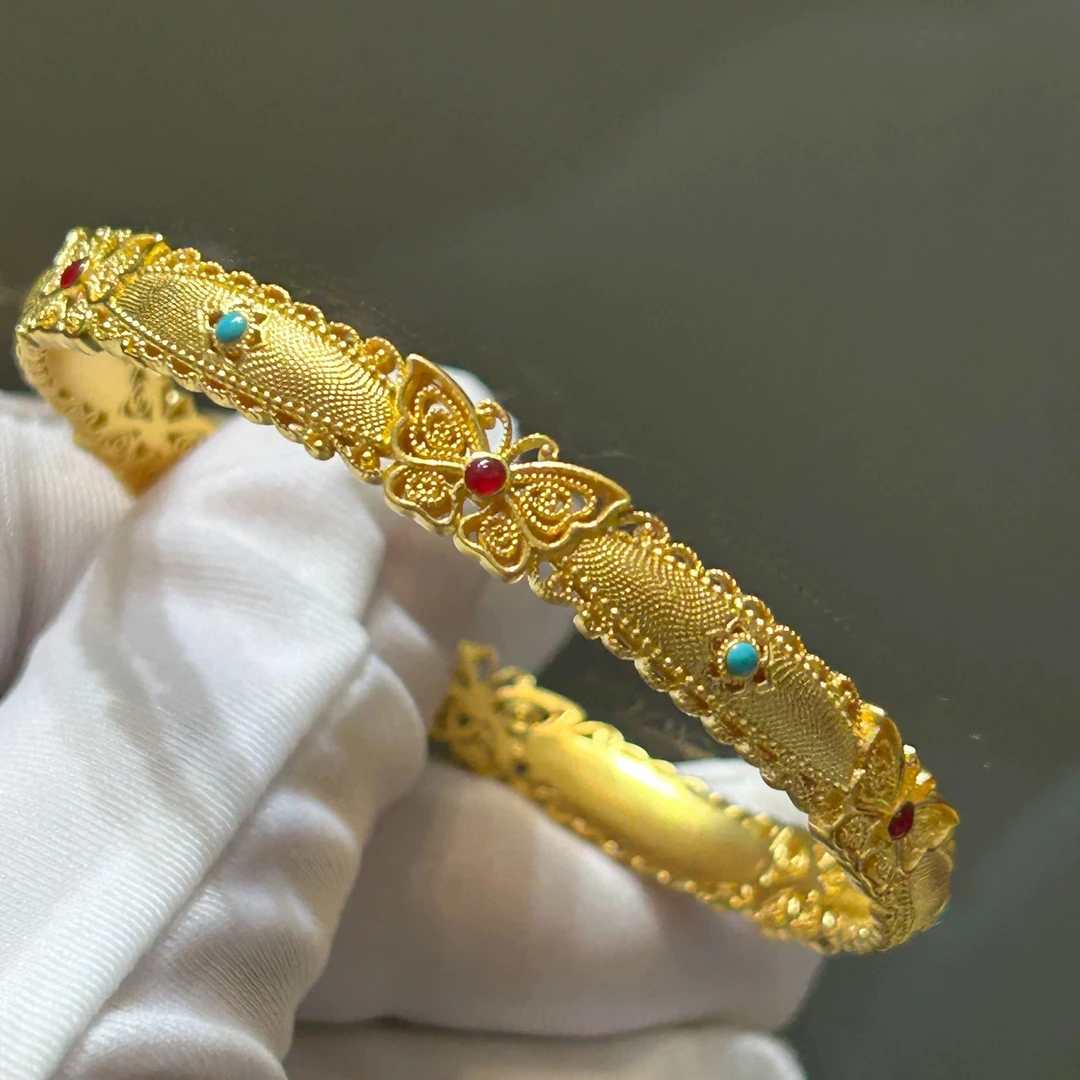 NANSHE南奢 花丝蝴蝶复古风高级开口手镯