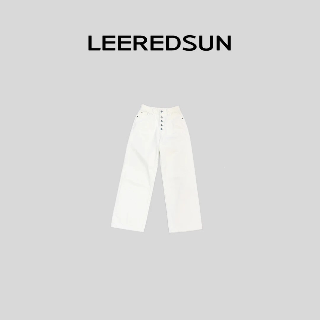 LEEREDSUN "秋语" 极简排扣百搭白色直筒牛仔裤YY01KZ3022