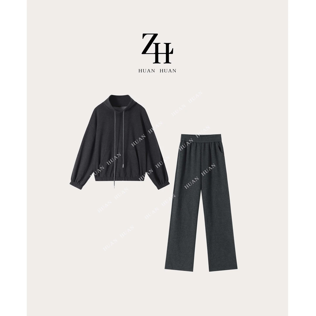 【ZH】简约休闲风百搭抽绳卫衣套装两件套 1523077