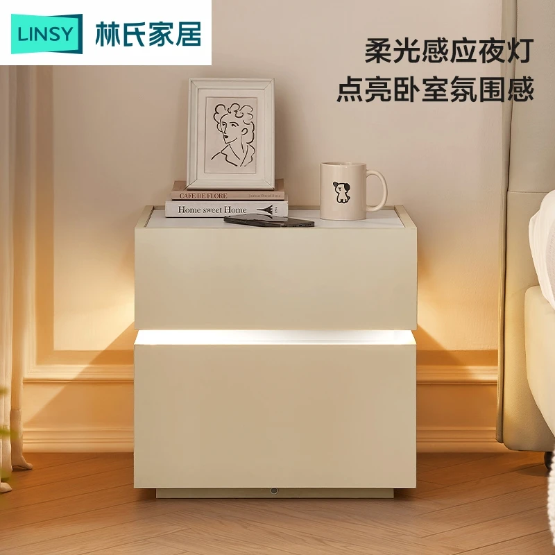 【智能床头柜】林氏家居智能奶油风床边轻奢黑白灰通配床头柜LS459B