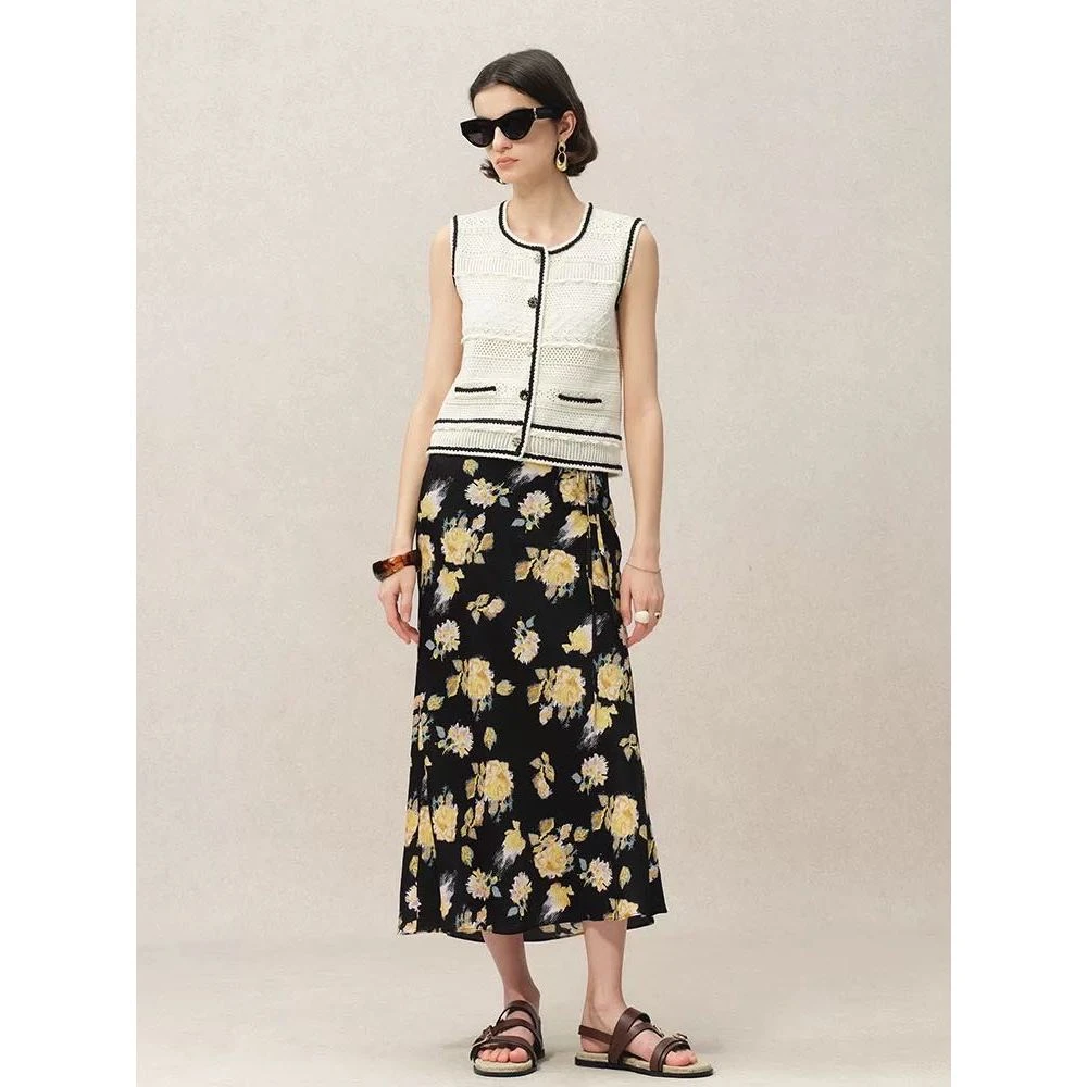 杰瑞【手绘玫瑰】夏季新品玫瑰印花系带鱼尾半裙法式优雅碎花半身