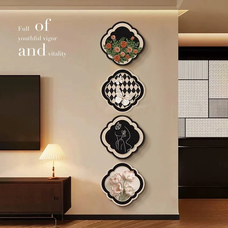 中古风入户玄关装饰画法式客厅电视背景墙壁灯画四联复古走廊356