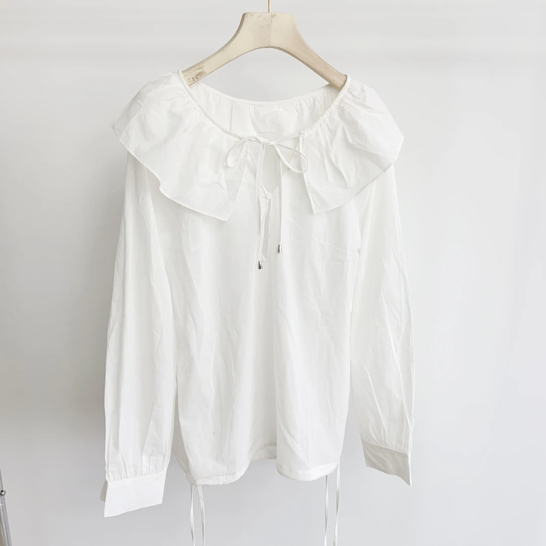 N112 薄棉质荷叶边休闲宽松衬衫