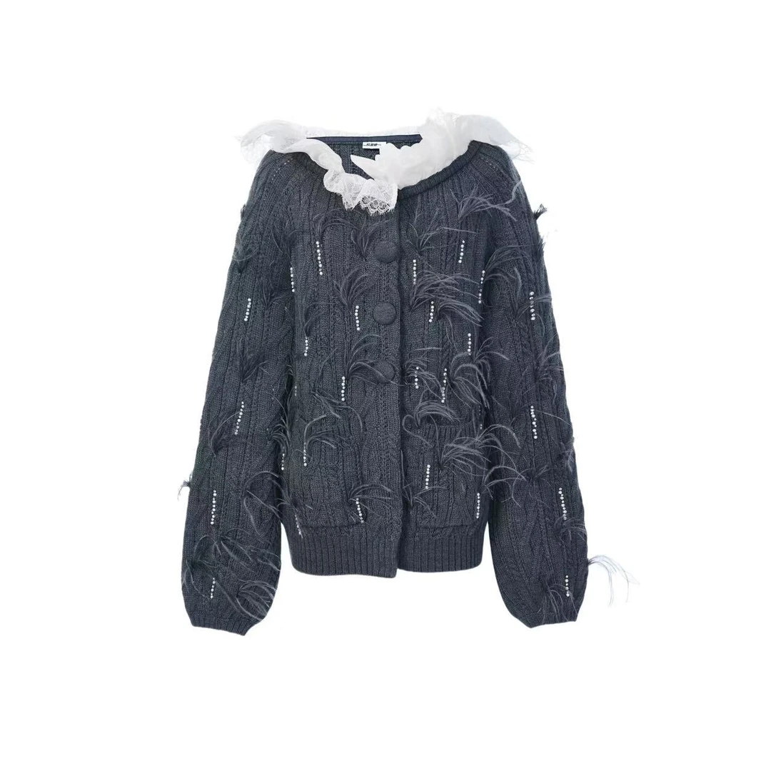 拉飞姆2025春 羽毛装饰针织上衣LF25C31ZC222