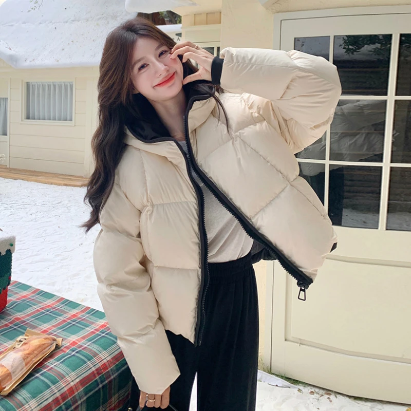 【奥莱正品】短款泡芙撞色棉服女冬季2025年新款独特超好看连帽面包