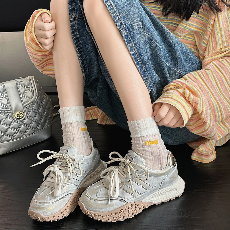 阿甘女鞋2025新款春夏季百搭厚底小白德训鞋超火松糕运动鞋老爹鞋