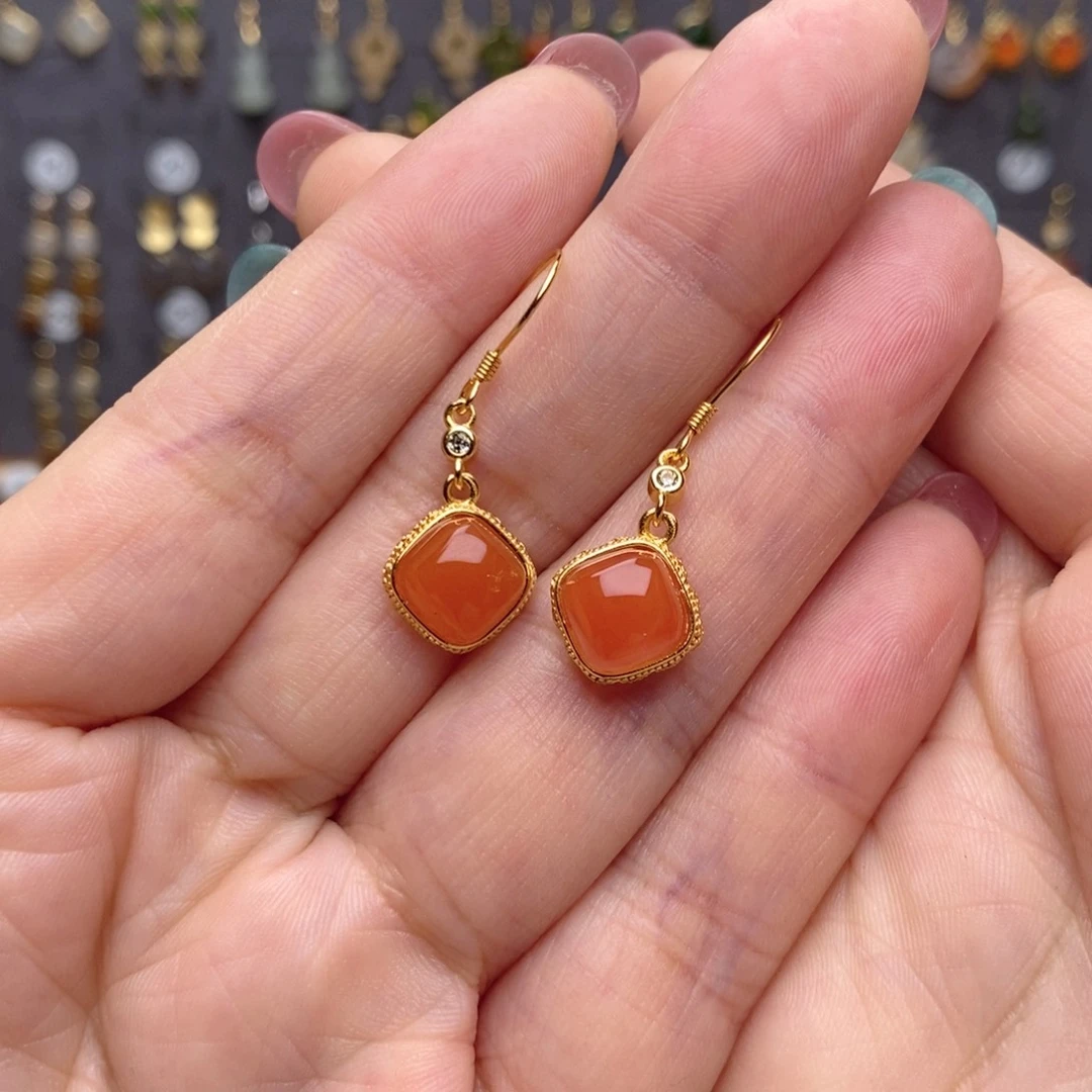 银S925镶嵌和田玉耳饰从****4