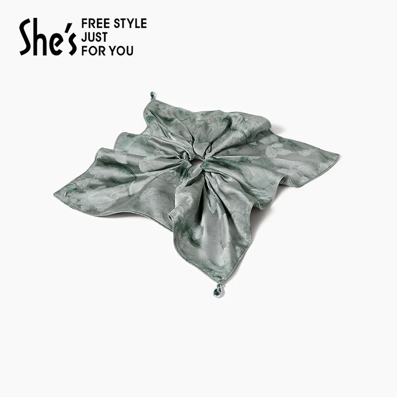 shes耀我宣言花语艺术印花大号方巾马尾发圈新中式发饰盘发头花
