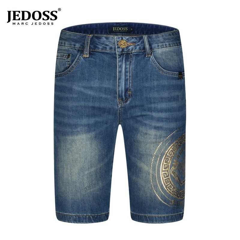 JEDOSS/爵迪斯2025年裤子男款夏季鸢尾花烫金烫钻牛仔中裤093SX