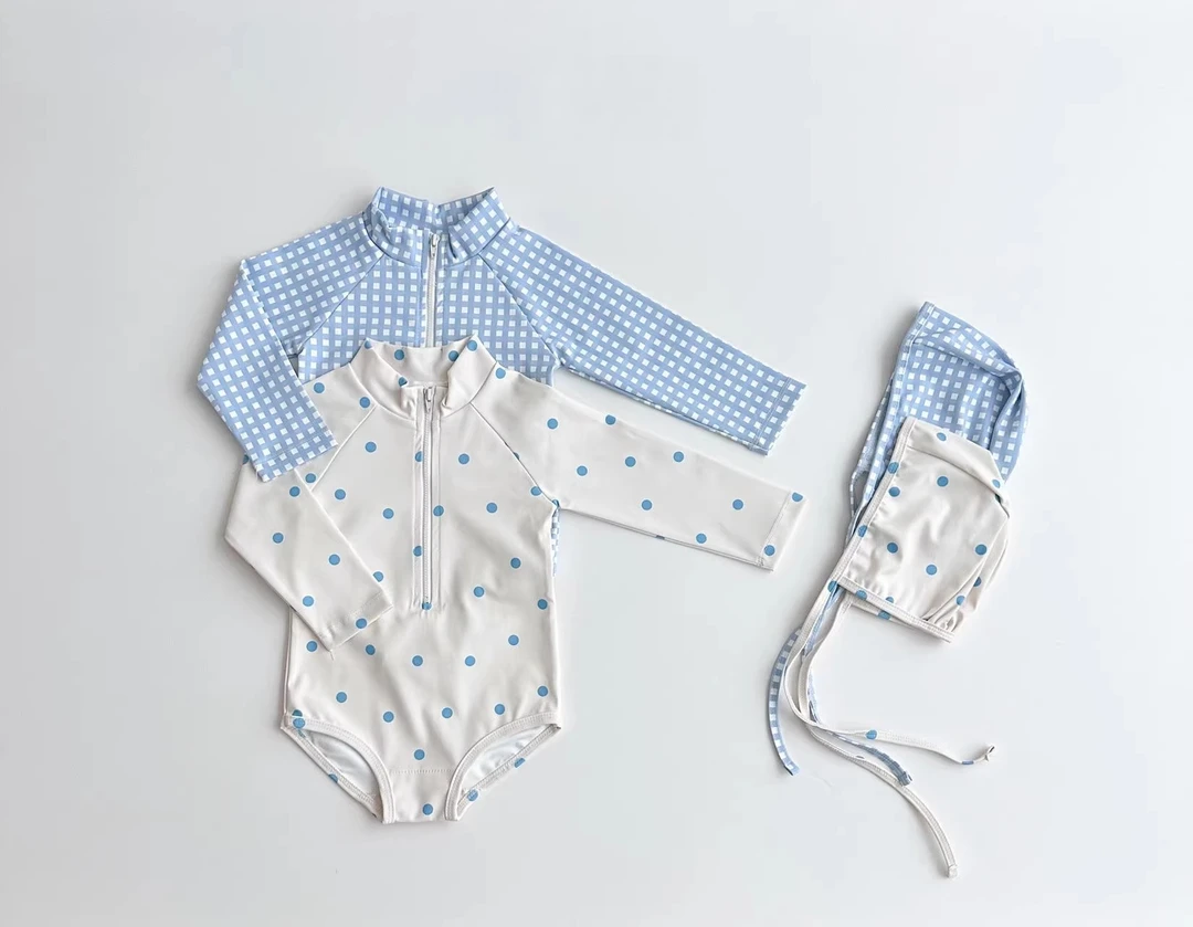 宝宝连体泳衣泳帽套装夏季洋气儿童防晒速干3岁女童长袖连体泳衣