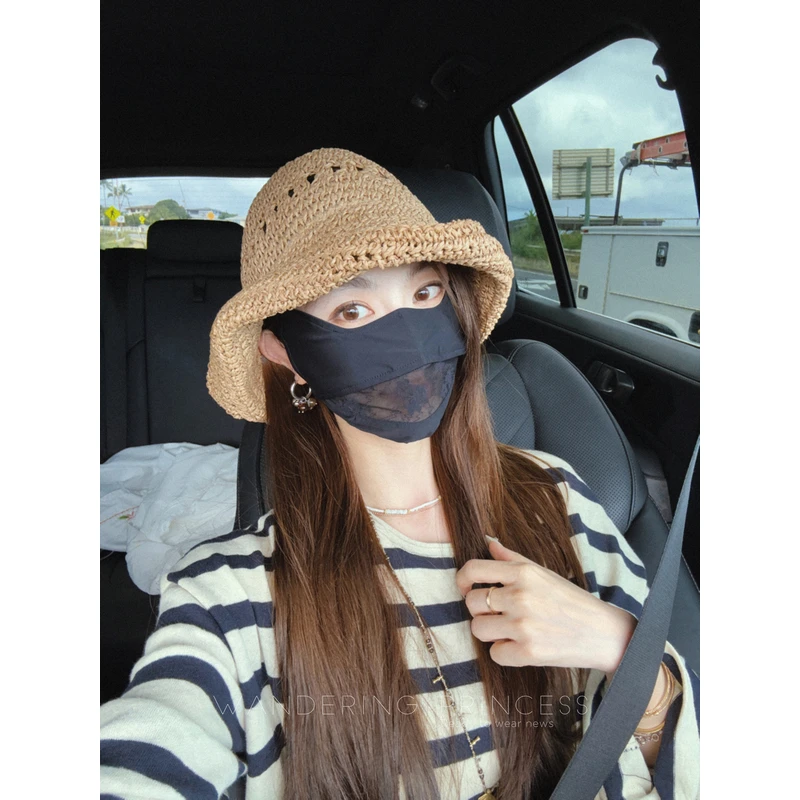 钱美西 蕾丝拼接立体口罩 透气显脸小防晒风面罩女M02386