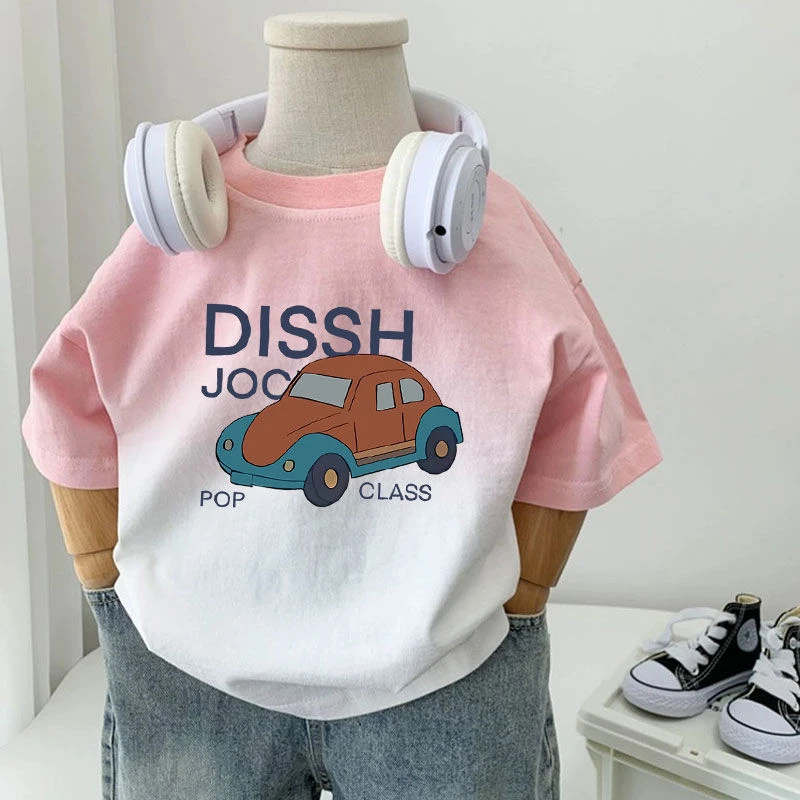 男童夏季薄款T恤2025新款洋气中小童粉色渐变短袖儿童韩版百搭潮T