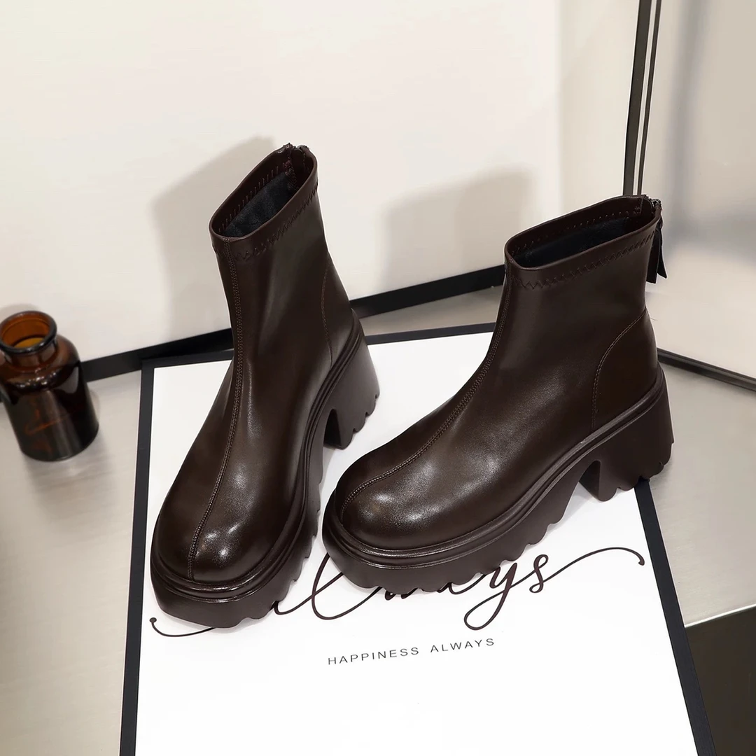 SUSU 马丁靴女英伦风秋季女鞋子百搭厚底短靴 926-2右架4