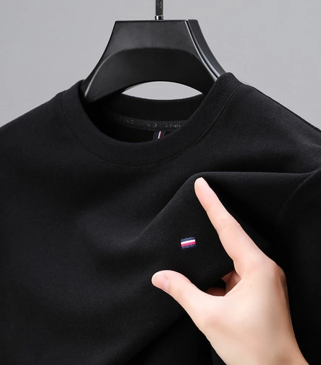 BOY NORMAN高档双面德绒圆领长袖纯色秋冬男士T恤打底衫男装潮流