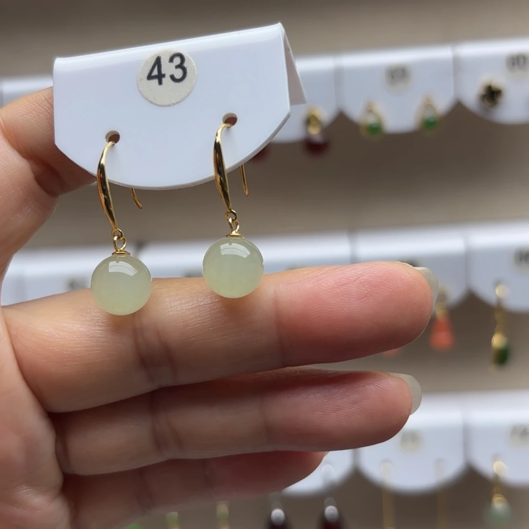 银S925镶嵌和田玉耳饰