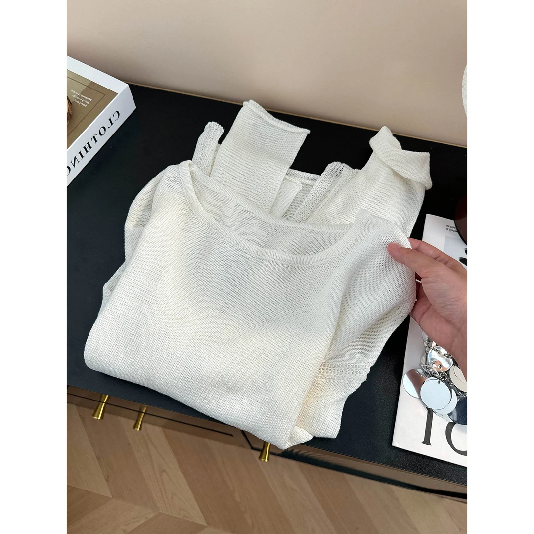 美爆了！松弛感毛衣慵懒随性白色针织衫女设计感柔软舒适长袖上衣