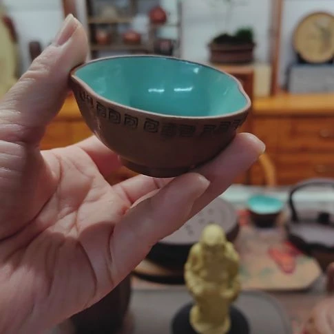 茶壶紫砂桃形杯50cc上绿釉手工制作