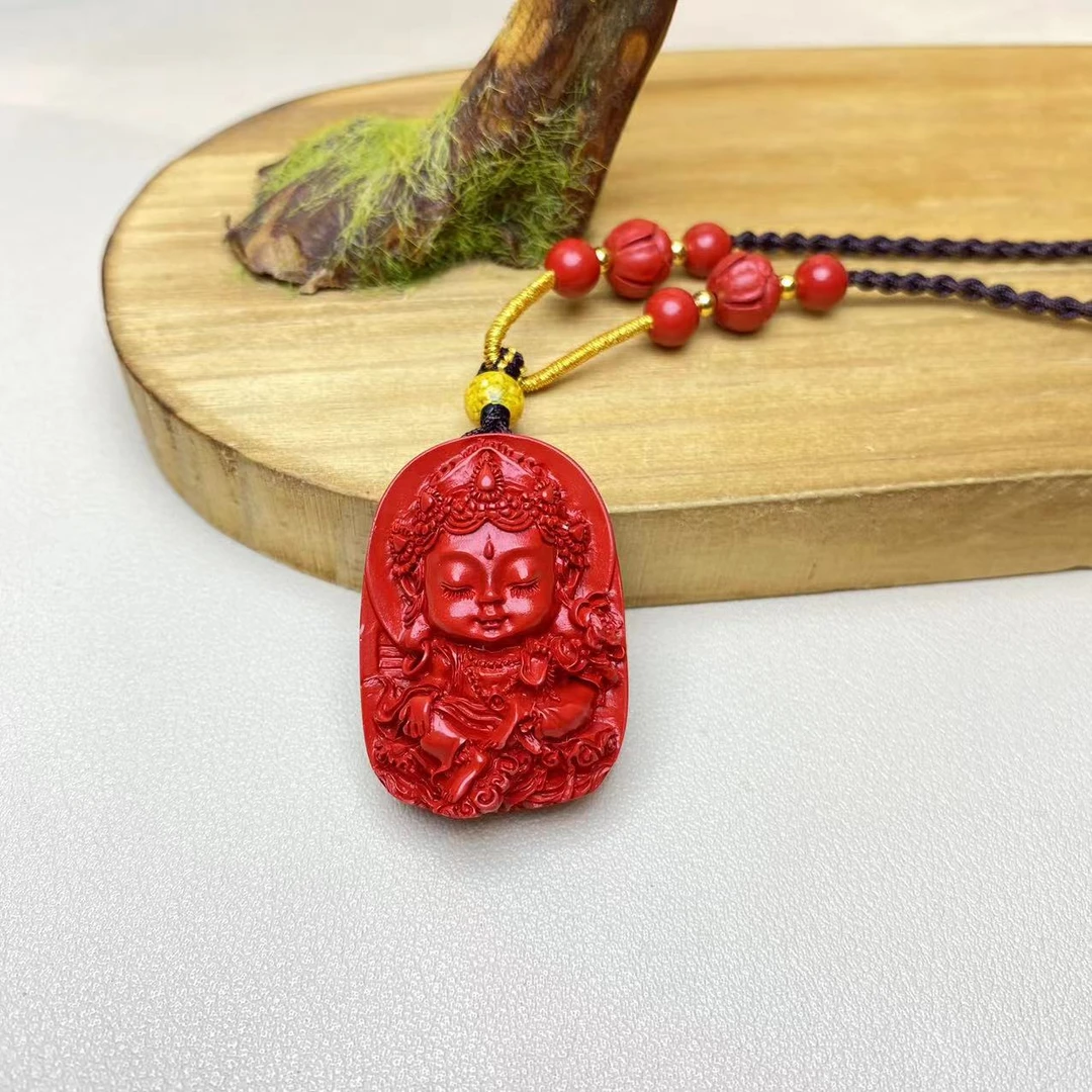 含辰砂工艺品高含量朱砂红砂设计款度母宝宝佛朱砂吊坠保真朱砂