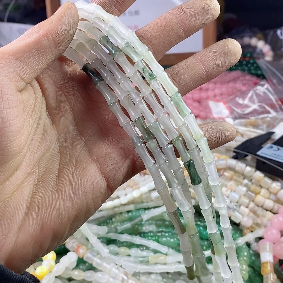 玛瑙/玉髓珠宝半成品合金一条天然5×12天山翠竹节