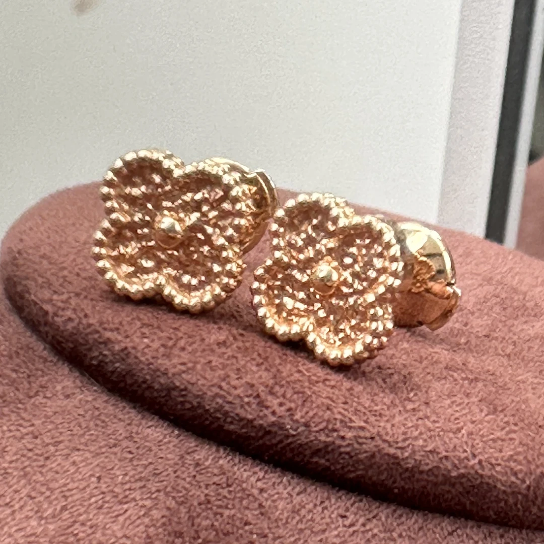 MeiZuo【烫金单花耳钉】18k玫瑰金烫金单花耳钉时尚气质精致手工