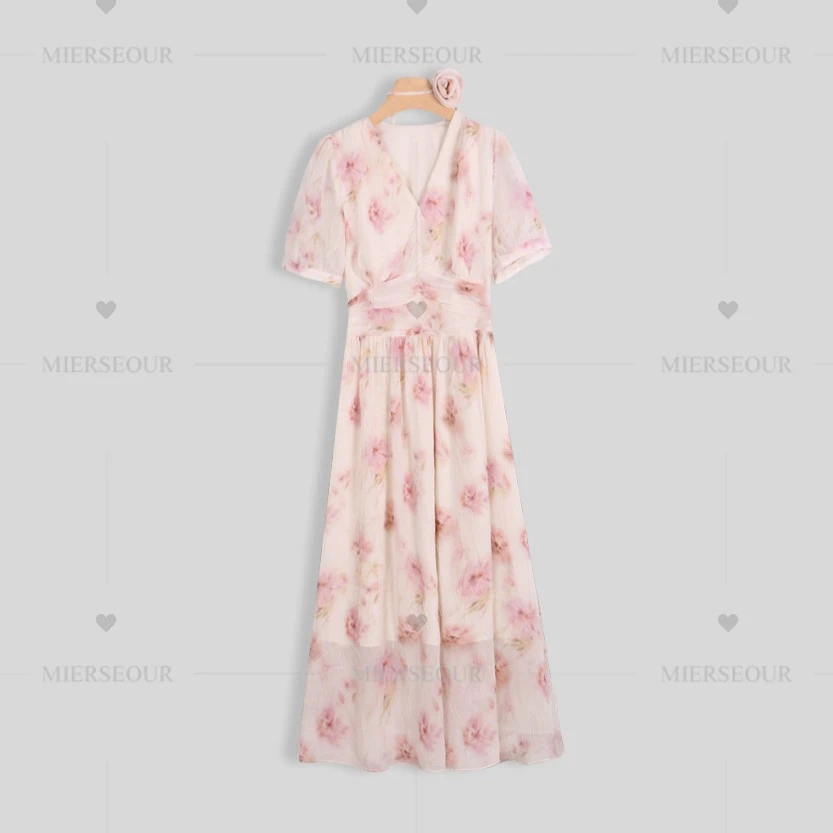 新款甜美印花仙女裙显瘦连衣裙895912