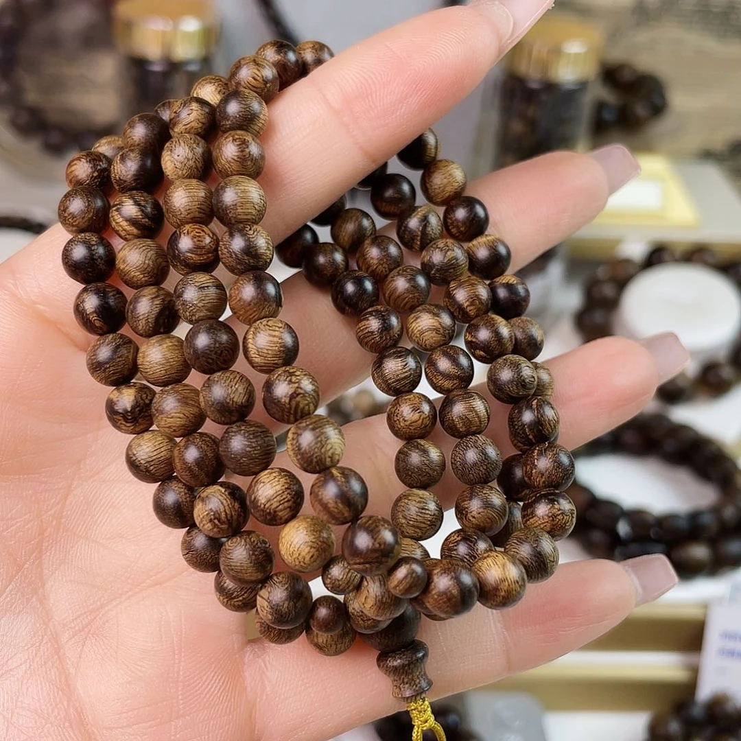 沉香手串越南芽庄老白棋玉化老料满瘤疤水波0.6×108