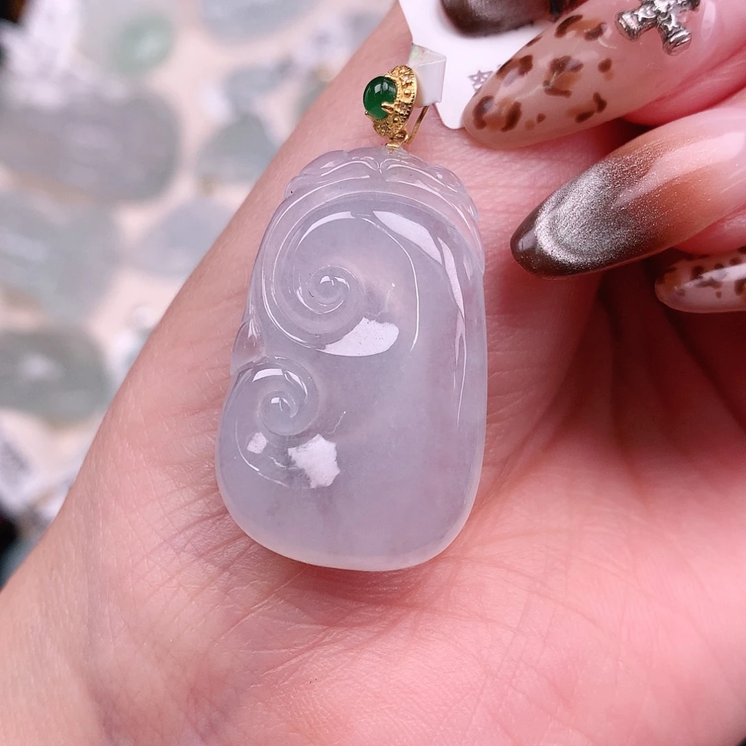 翡翠颈饰18K金镶嵌冰如意37、31，20、6