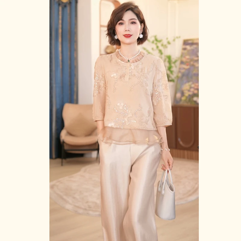 2025新款洋气中老年女装国风两件套中年妈妈春夏新中式上衣服套装