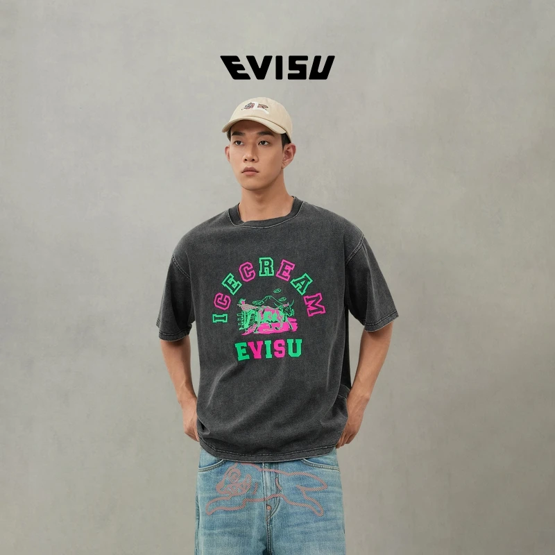 【限量联名】EVISU X ICECREAM 2025秋男士商标印花T恤