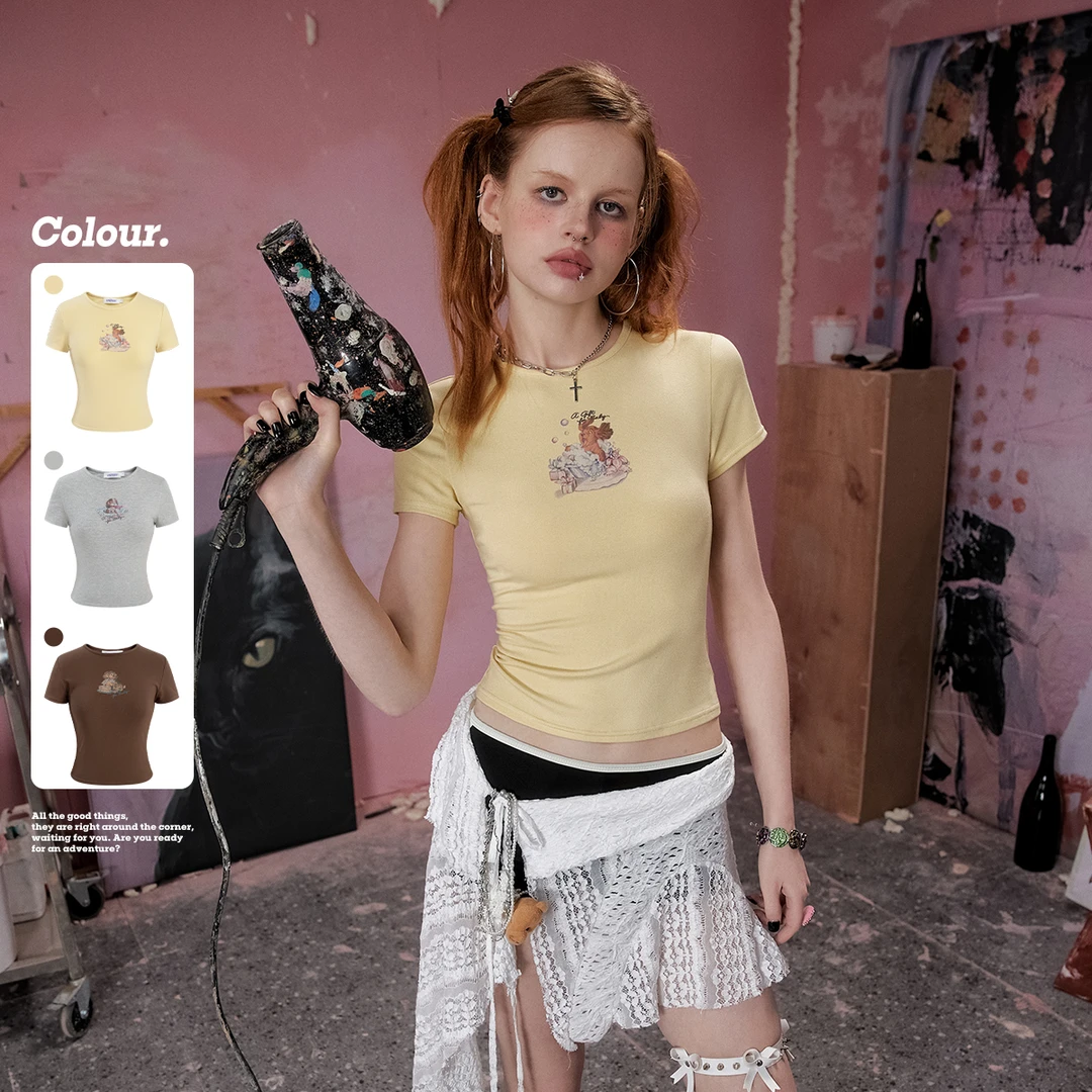 unifree【25年夏】圆领正肩短袖T恤简约修身辣妹新款百搭显瘦上衣