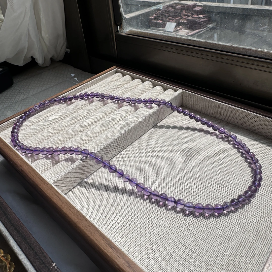 天然水晶 紫水晶三圈手串6mm