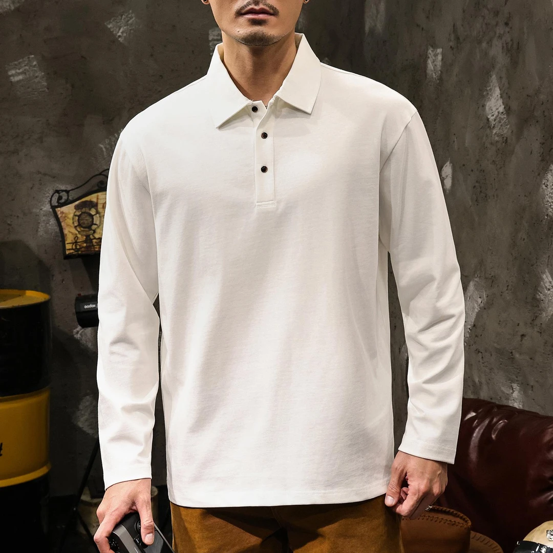 杜拉妮美式polo衫男士卫衣长袖秋季打底衫白色内搭上衣服2025新款