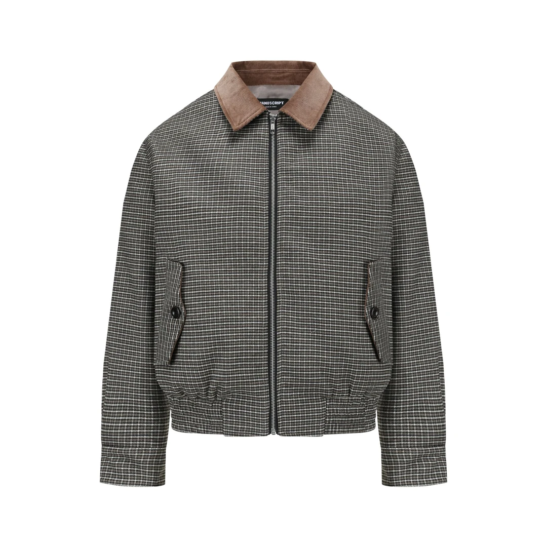 MANUSCRIPT千鸟格夹克 灯芯绒领复古老钱风干练夹克 巴恩风上衣
