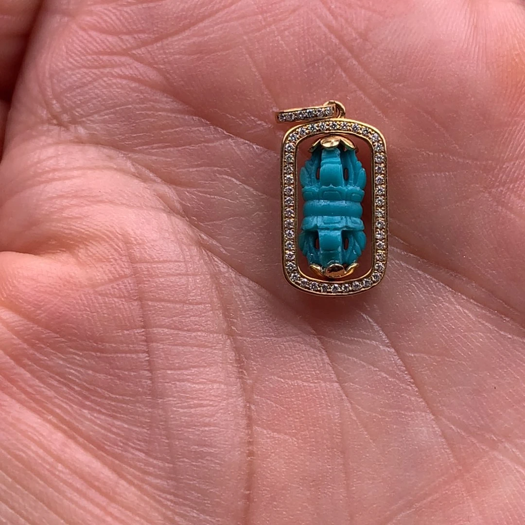 绿松石18K金镶嵌珠宝奇石