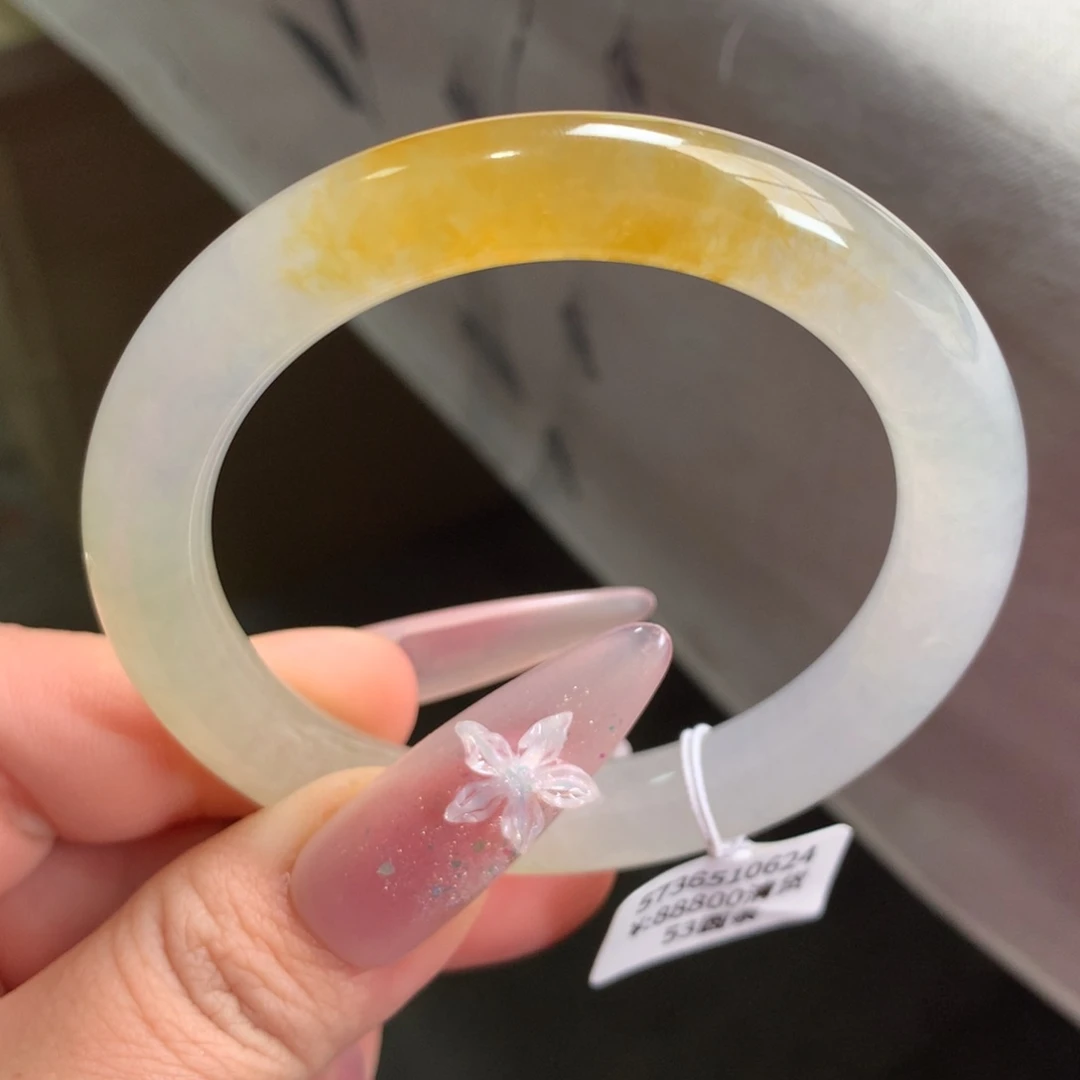 翡翠手镯未镶嵌冰飘黄翡圆条