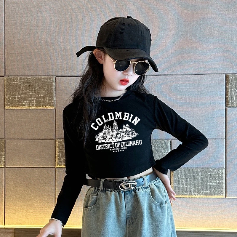 女童打底衫春秋2025新款儿童洋气短款修身上衣中大童女孩长袖T恤t