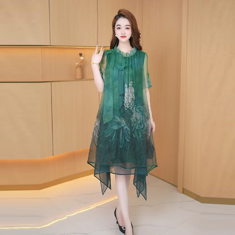 【连衣裙】夏季新款时尚修身高贵洋气气质韩版减龄遮肚复古连衣裙