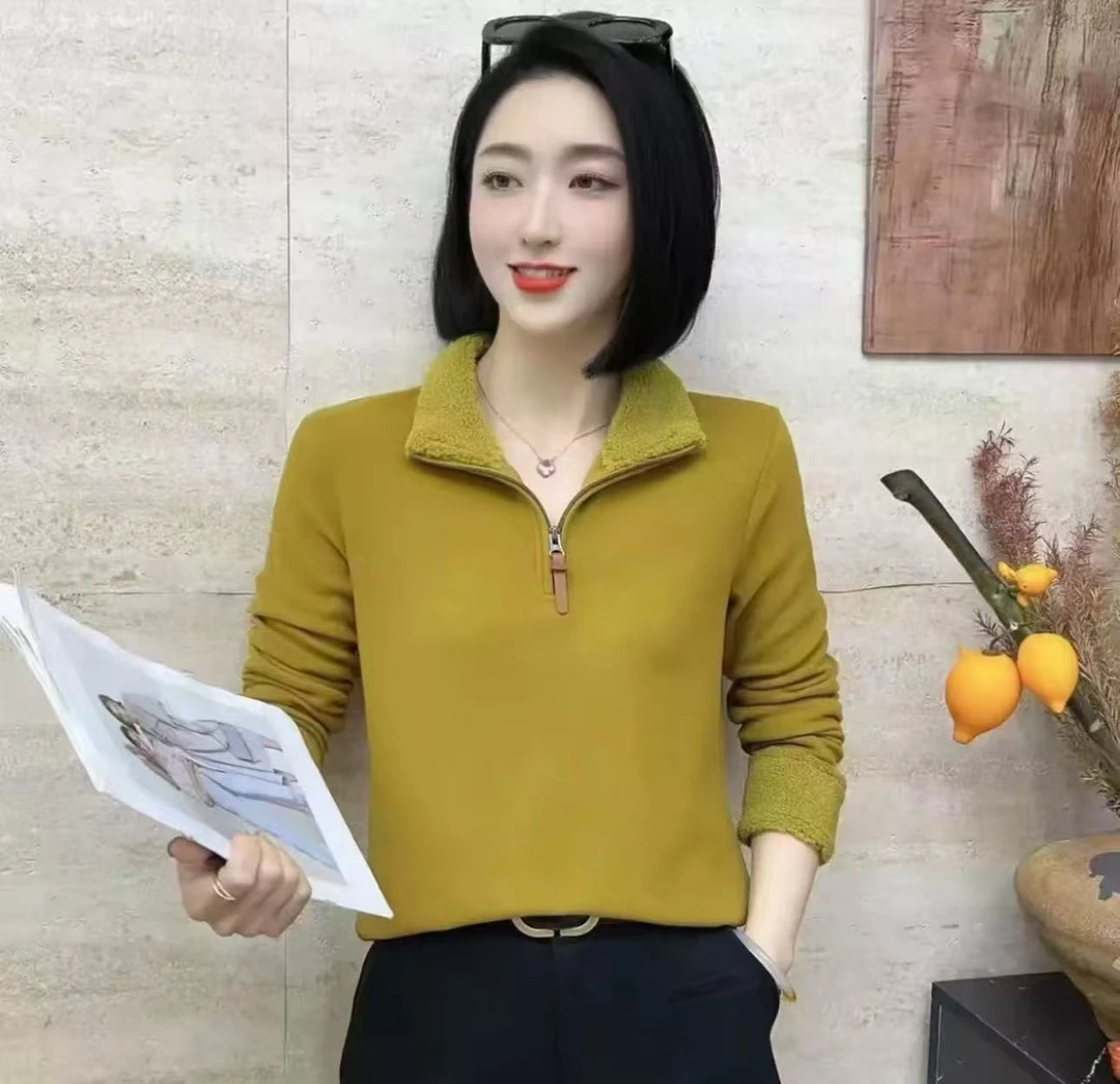 2025新款常规袖长袖纯色拉链常规卫衣绒衫冬季显瘦春季时尚上衣