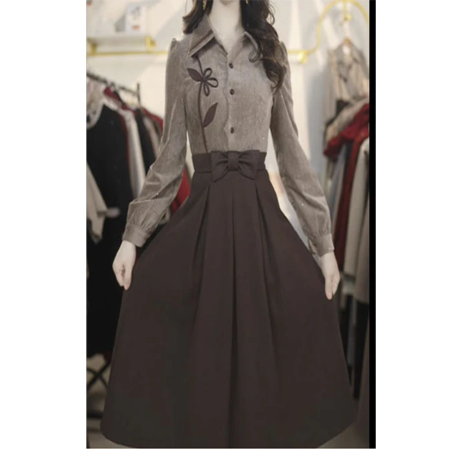 M6651 小香度假风气质长袖连衣裙2025年春季新款时尚洋气收腰显瘦