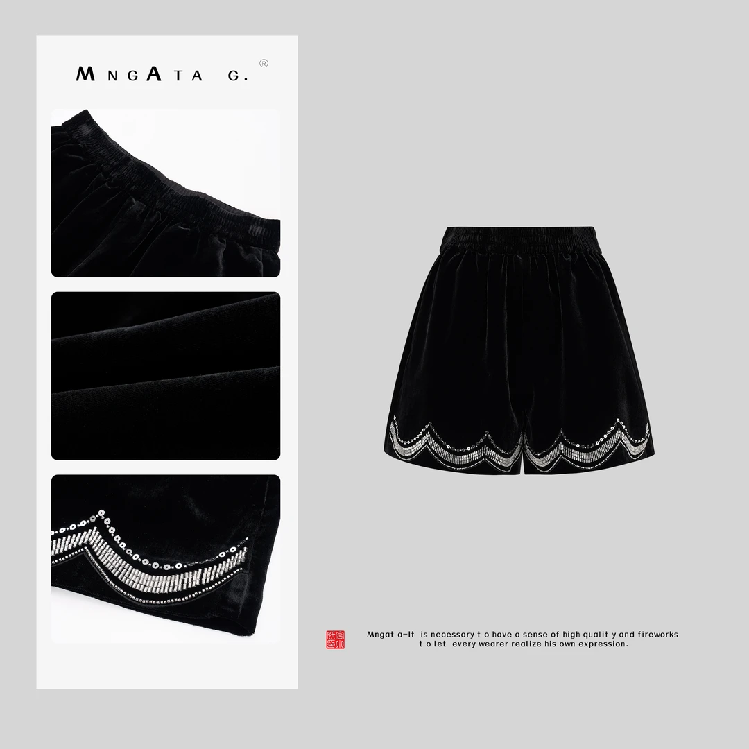 MNGATA G.宫小妍【银蝶子】早秋真丝新中式中国风裤子短裤5011159