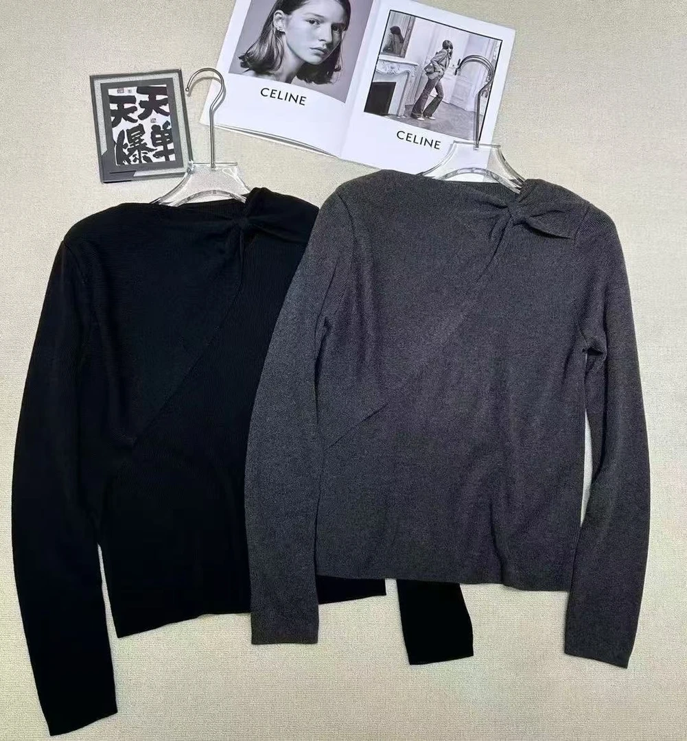 6306-110523 领口蝴蝶结套头打底衫毛衣