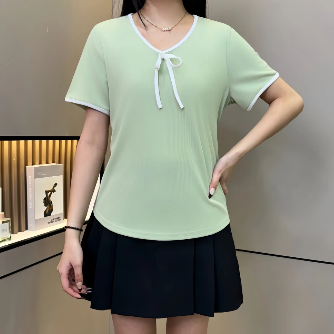 胖MM否 D25005正肩短袖T恤女夏季新款遮肉显瘦设计感小衫减龄上衣