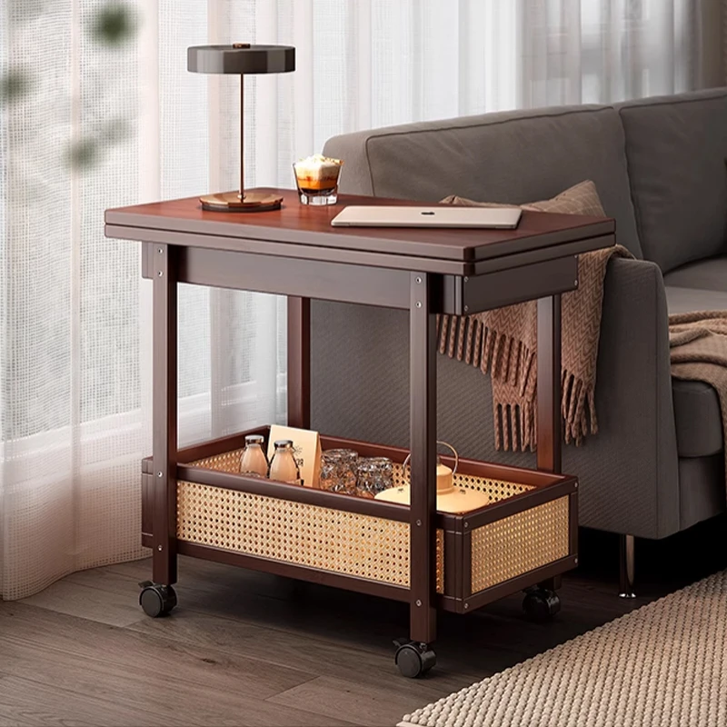 沙发边几可移动茶几实木边柜客厅中古小推车卧室床边桌折叠小桌子