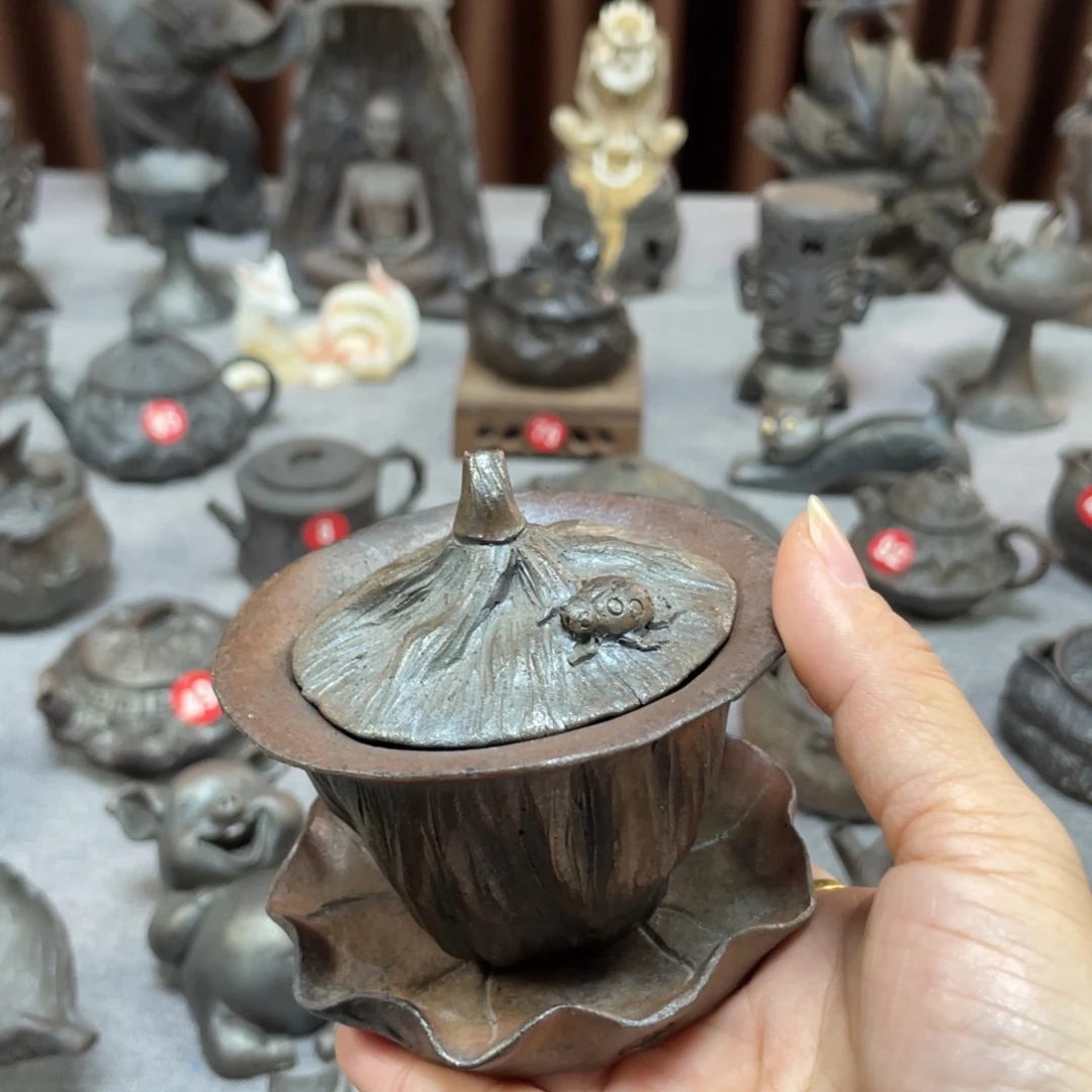 盖碗全手捏柴烧茶器