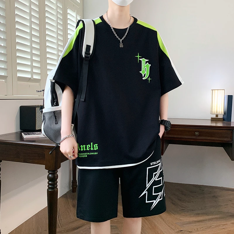 背心套装男夏季潮牌无袖t恤搭配一套青少年感休闲运动短裤两件套