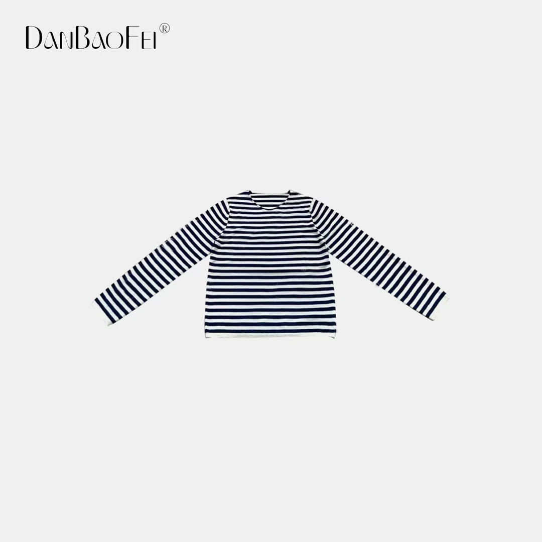 【嘉嘉】100可机洗羊毛经典蓝白条纹套头针织衫 YLM00653