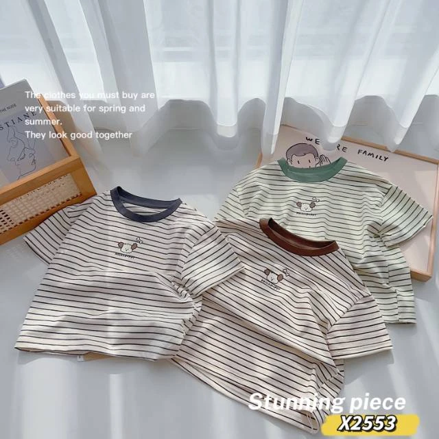 小童短袖夏季条纹卡通T恤