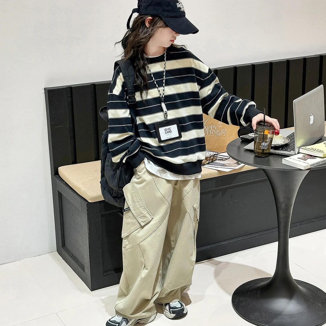 6-12岁中大童女童卫衣秋装洋气韩版儿童工装裤两件套秋季女孩衣服