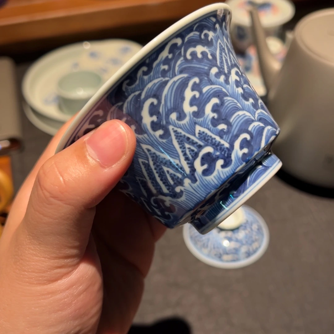 大***9杯子瓷海浪盖碗一个马蹄