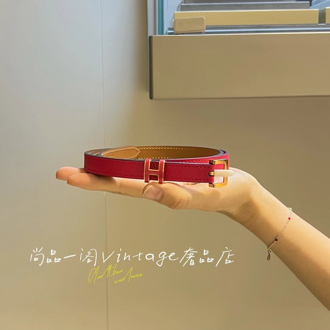未使用 Hermes/爱马仕 尚品一阁/粉色H扣腰带
